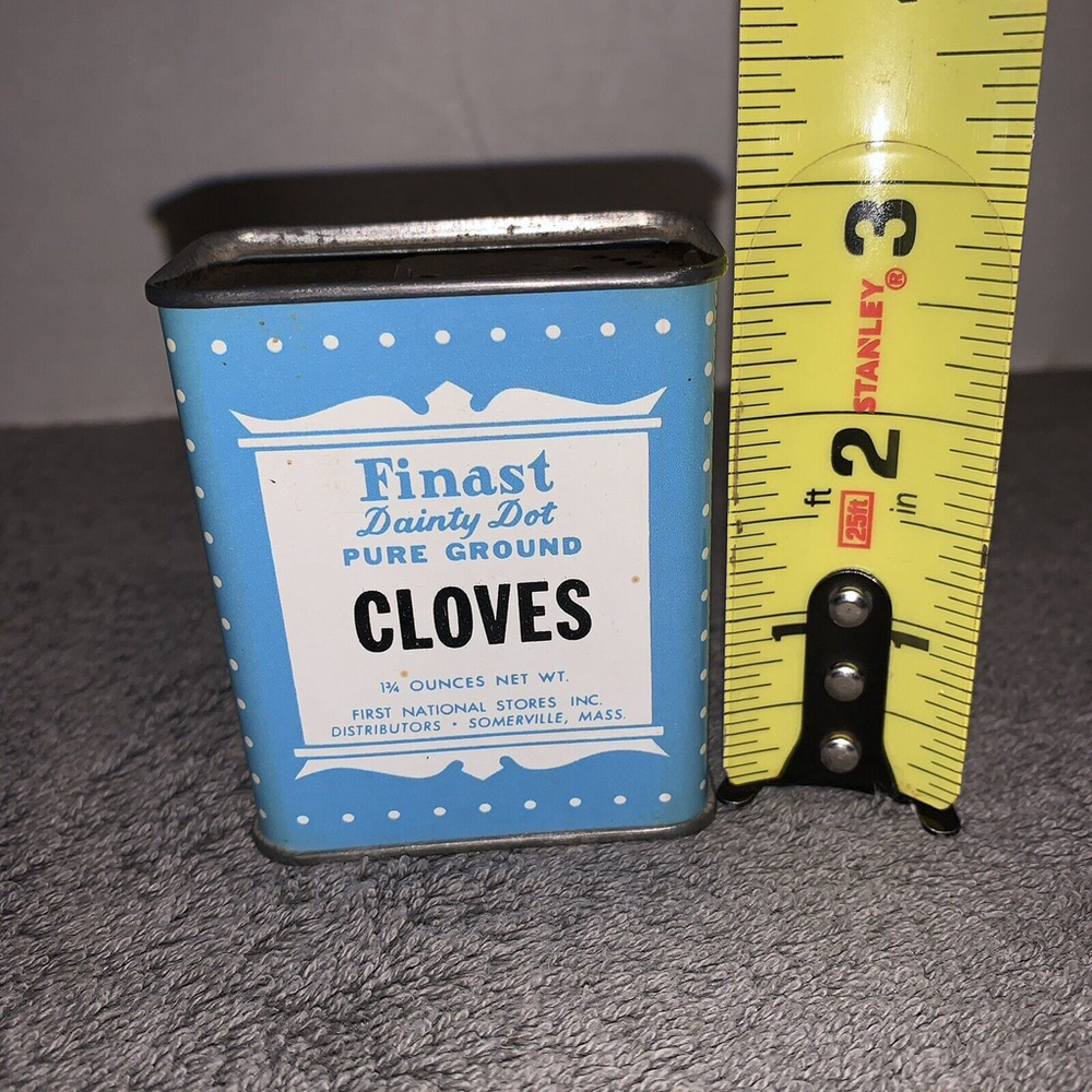 Vintage Finast Dainty Dot Cloves Spice Tin - First National Brand Massachusetts